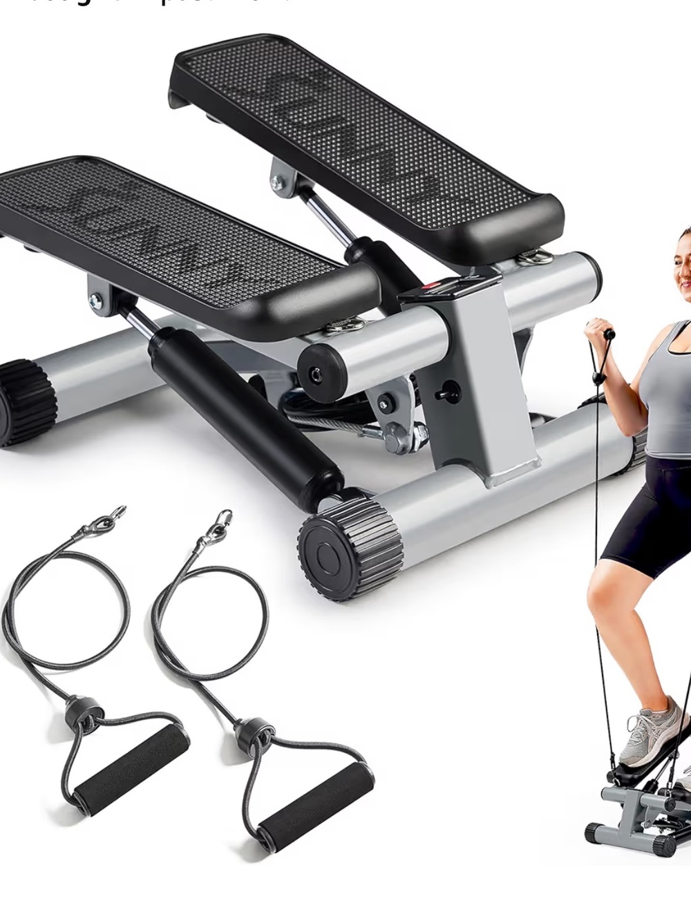 Compact Black Stepper with Resistance Bands - Home Fitness Stepper
